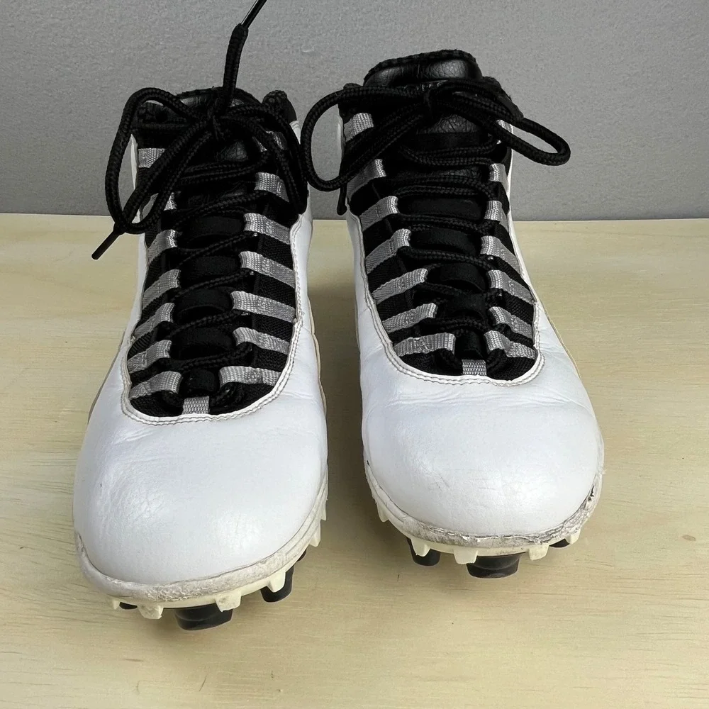 Jordan 10 Retro TD Football Cleats White Black Silver CQ2073-100 Mens 10